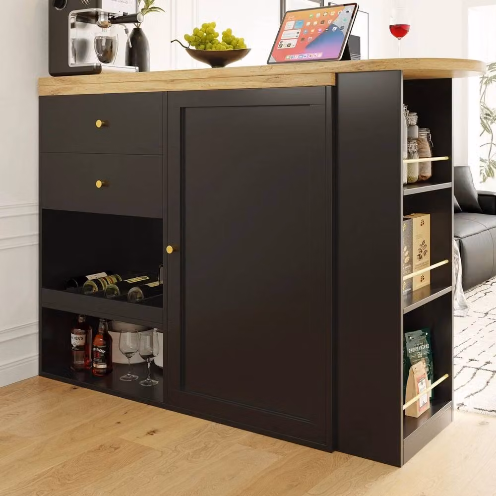 VOGREX Swivel Bar Dining Table with Storage Cabinet in Black and Gold – 3