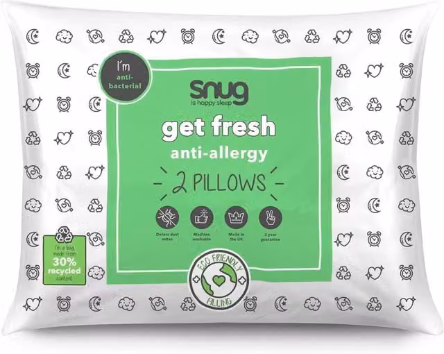 Snug Get Fresh Antibacterial Hollow Fibre Pillow Pair in White