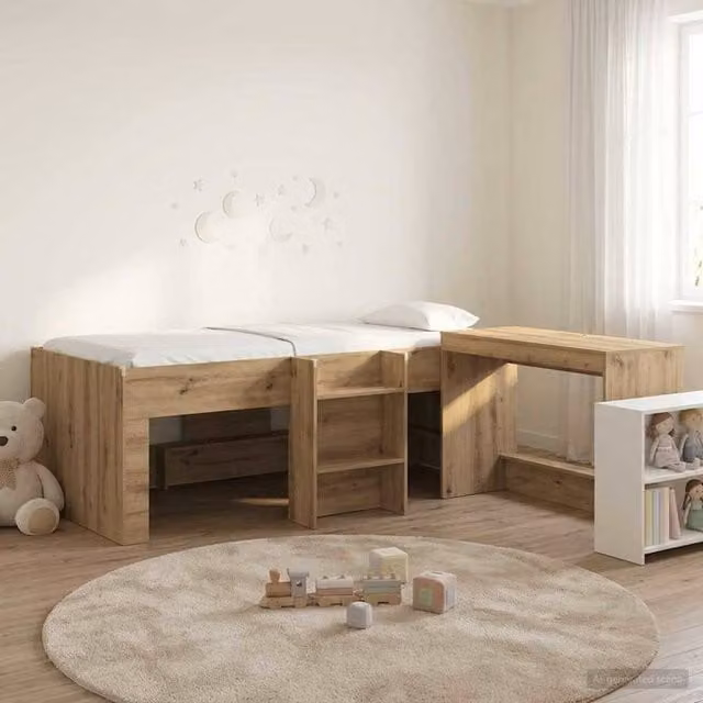 Berkfield Home Kids High Bed Frame with Desk in Artisan Oak Brown – 1