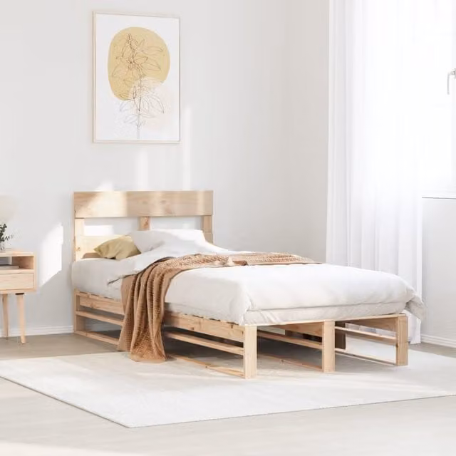 Berkfield Home Small Single Solid Wood Pine Bed Frame, Brown, W: 75 cm, L: 190 cm