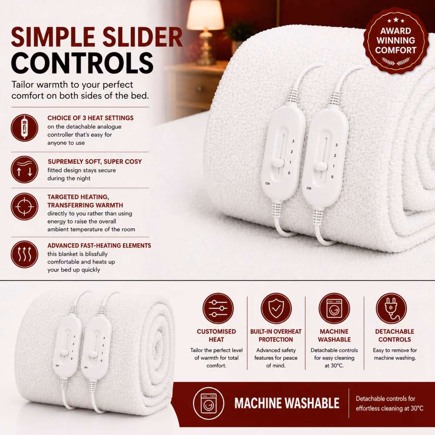 Cozy Night White Fleece Heated Mattress Cover, King Size, 180 x 200 cm – 5