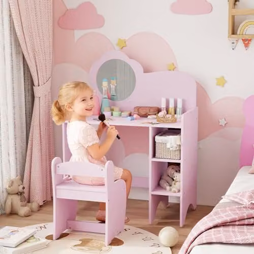 AIYAPLAY Kids Dressing Table with Mirror and Stool in Purple, W/D/H: 92.5 x 39 x 39 cm – 2