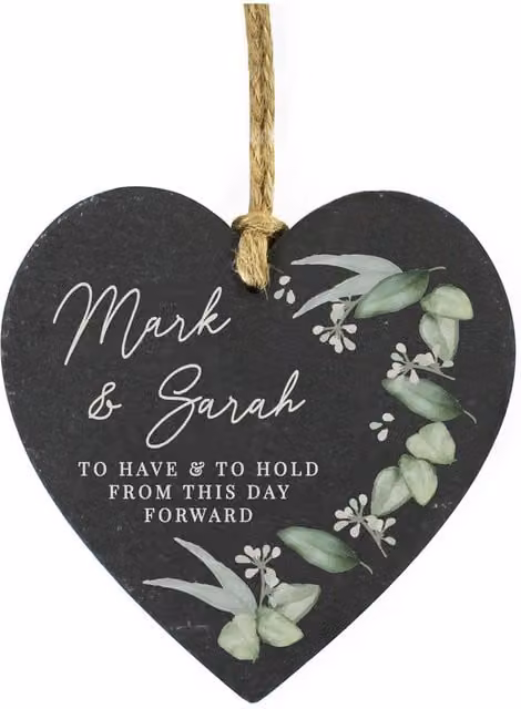 Personalised Memento Company Personalised Botanical Slate Heart Decoration in Black