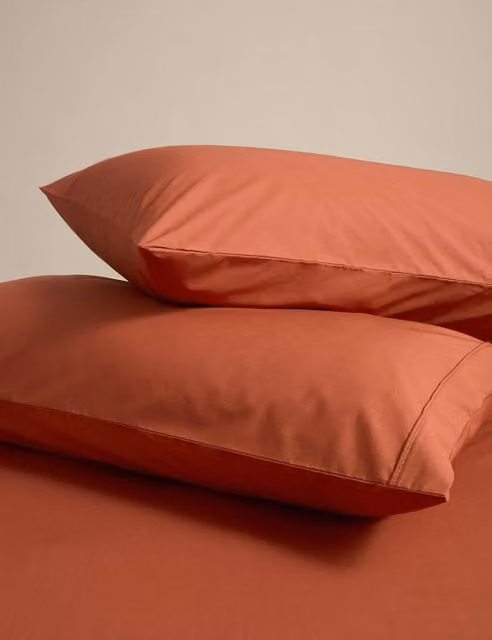 M&S 2 Pack Egyptian Cotton 230 Thread Count King Size Percale Pillowcases in Terracotta