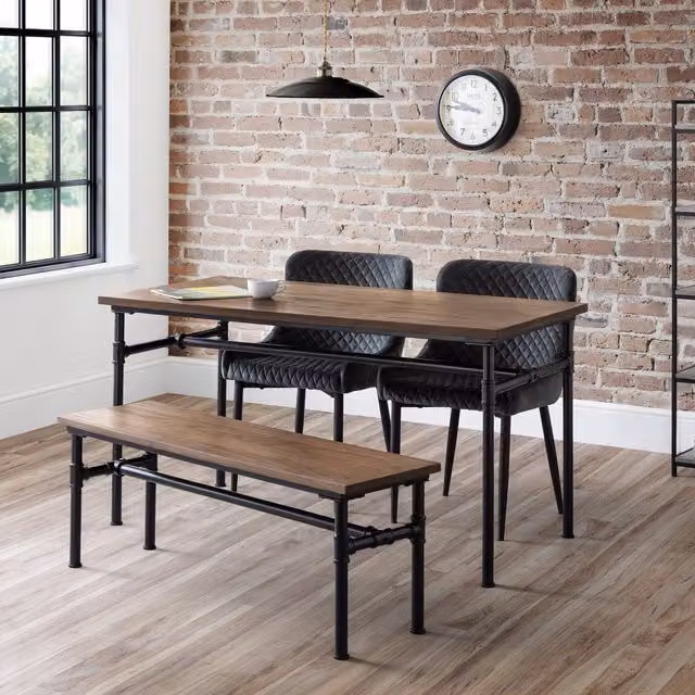 Julian Bowen Carnegie Grey Dining Set with Rectangular Table, Bench and Chairs