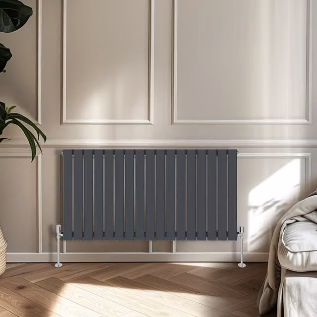 Right Radiators Single Panel Flat Panel Horizontal Radiator in Anthracite Grey, H: 60.0 cm, W: 115.6 cm