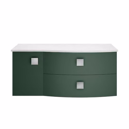 Balterley Modern Wall Hung Bathroom Vanity Unit with White Marble Worktop and Soft Close Single Door and 2-Drawer Design in Hunter Green, W/D/H: 101.2 x 50.4 x 44.6 cm – 3