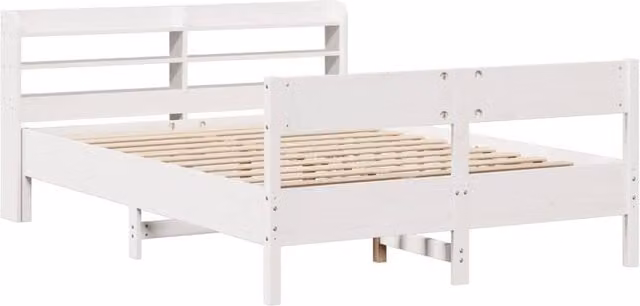 Berkfield Home Decorative Solid Wood Pine Bed Frame in White, W/D/H: 140 x 200 cm