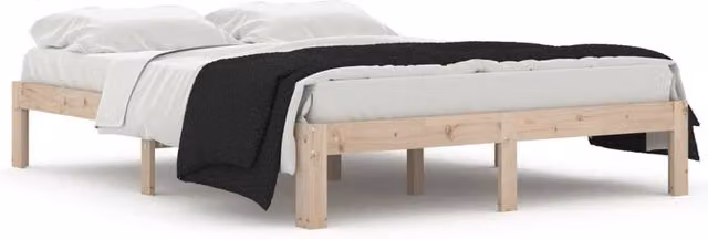 Berkfield Home Solid Wood Pine Bed Frame in Beige, W/D/H: 140 x 190 cm