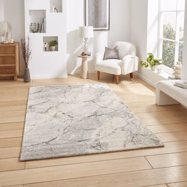 Terrys Geneva 1614 Berber Rug in Silver and Grey, Modern Abstract Machine Woven Rectangular Polypropylene Rug