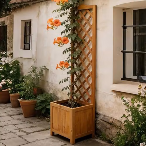 Gr8 Garden Tall Wooden Planter with Trellis in Brown, W/D/H: 40 x 40 x 160 cm – 4