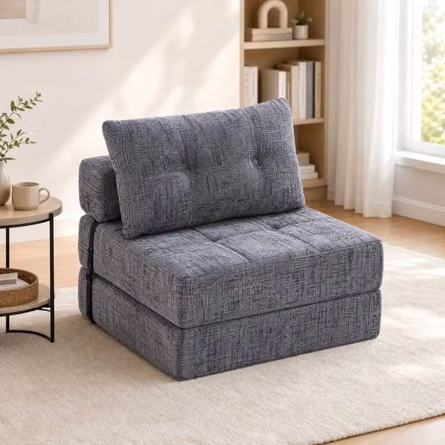 STILVORA Grey Folding Sofa Bed with Chenille Fabric Upholstery and Armrests
