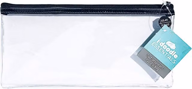 i-doodle Transparent Black PVC Zip Flat Pouch, 11 cm