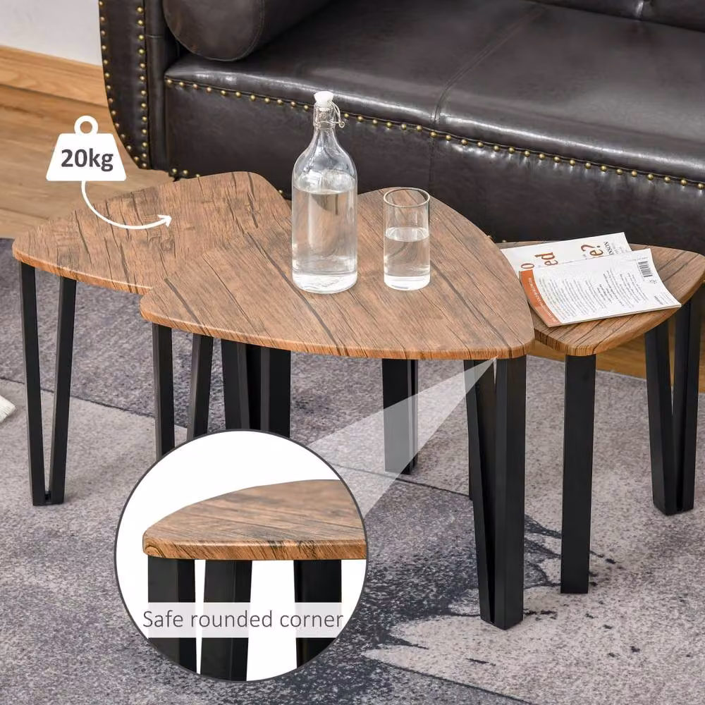 Wyld Haus Coro Set of 3 Triangle Nesting Coffee Tables in Brown Walnut Wood Grain Finish – 6