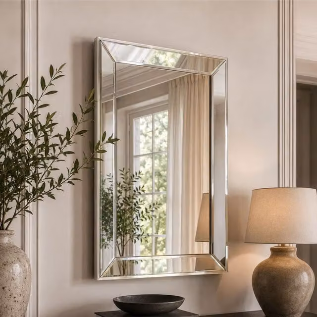 Yearn Bevelled Tray Rectangular Mirror in Gold or Silver, W/H: 102 x 74 cm
