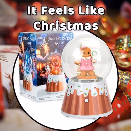 VFM e-Store Pink Gingerbread Man Christmas Snow Globe with Light Up Blower, W/D/H: 18 x 12 x 12 cm – 6
