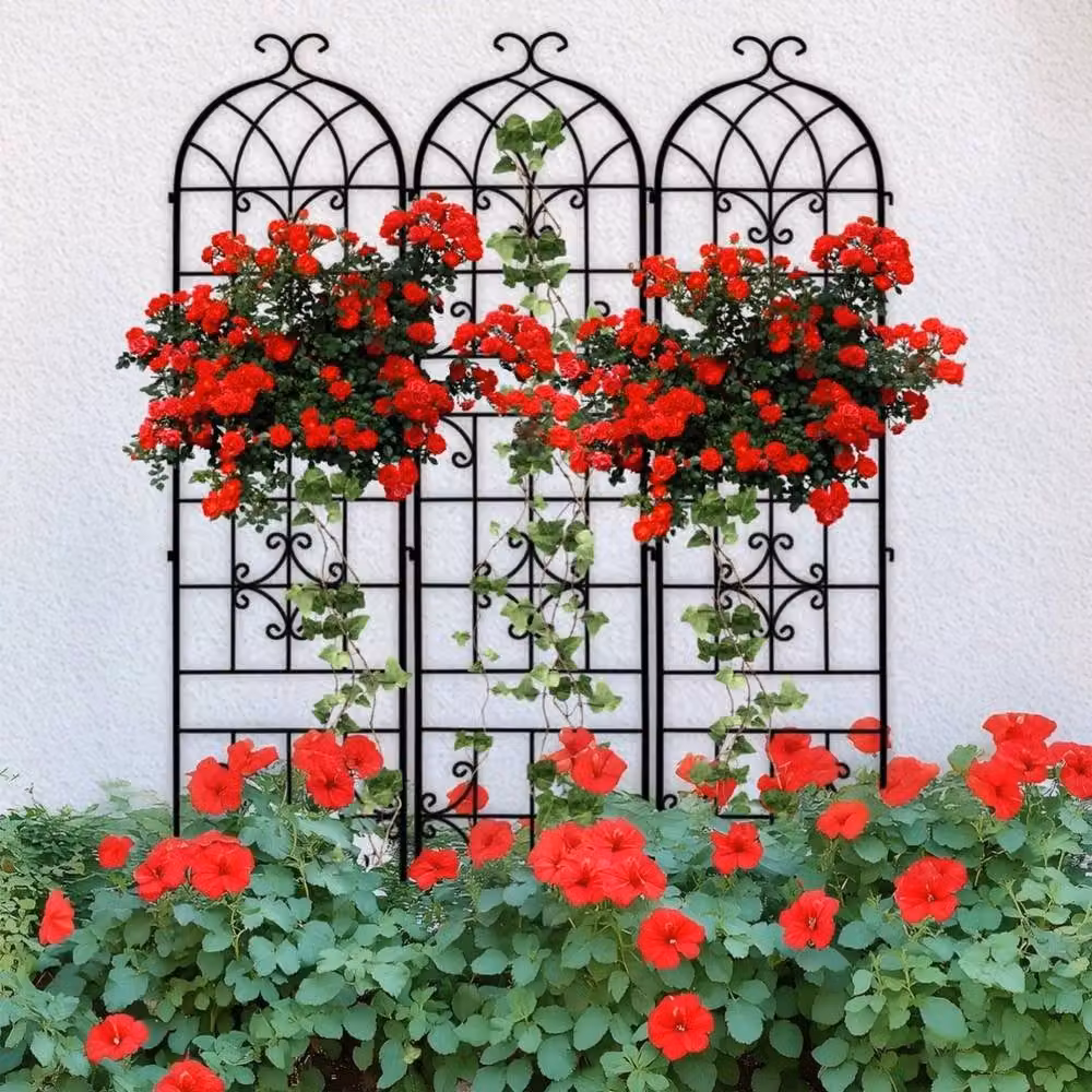 FLAVORA 3-Piece Metal Tall Garden Trellis Support in Black, H 100 cm x W 15 cm – 4