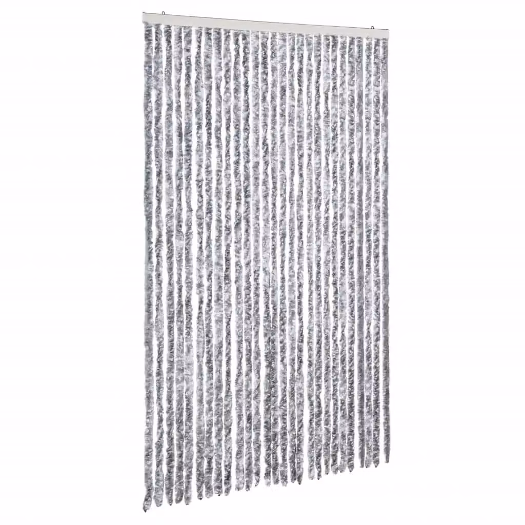 Berkfield Home Insect Curtain in White and Grey Chenille, W: 118 cm, H: 220 cm – 2