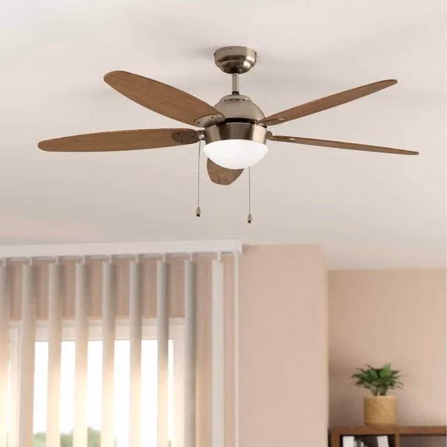 Eglo Susale Ceiling Fan Light in Silver with Wood and Metal Details