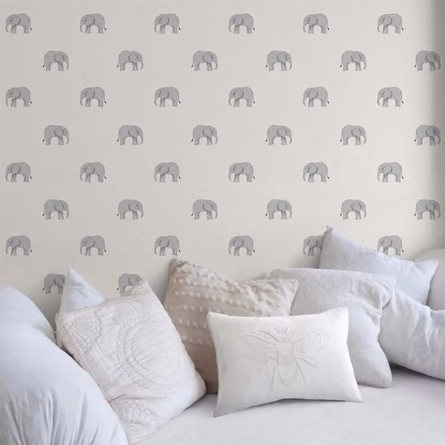 Sophie Allport Elephant Animal Print Wallpaper in Grey and Yellow