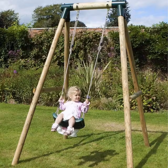 Rebo Wooden Single Swing Set with Standard Seat in Green