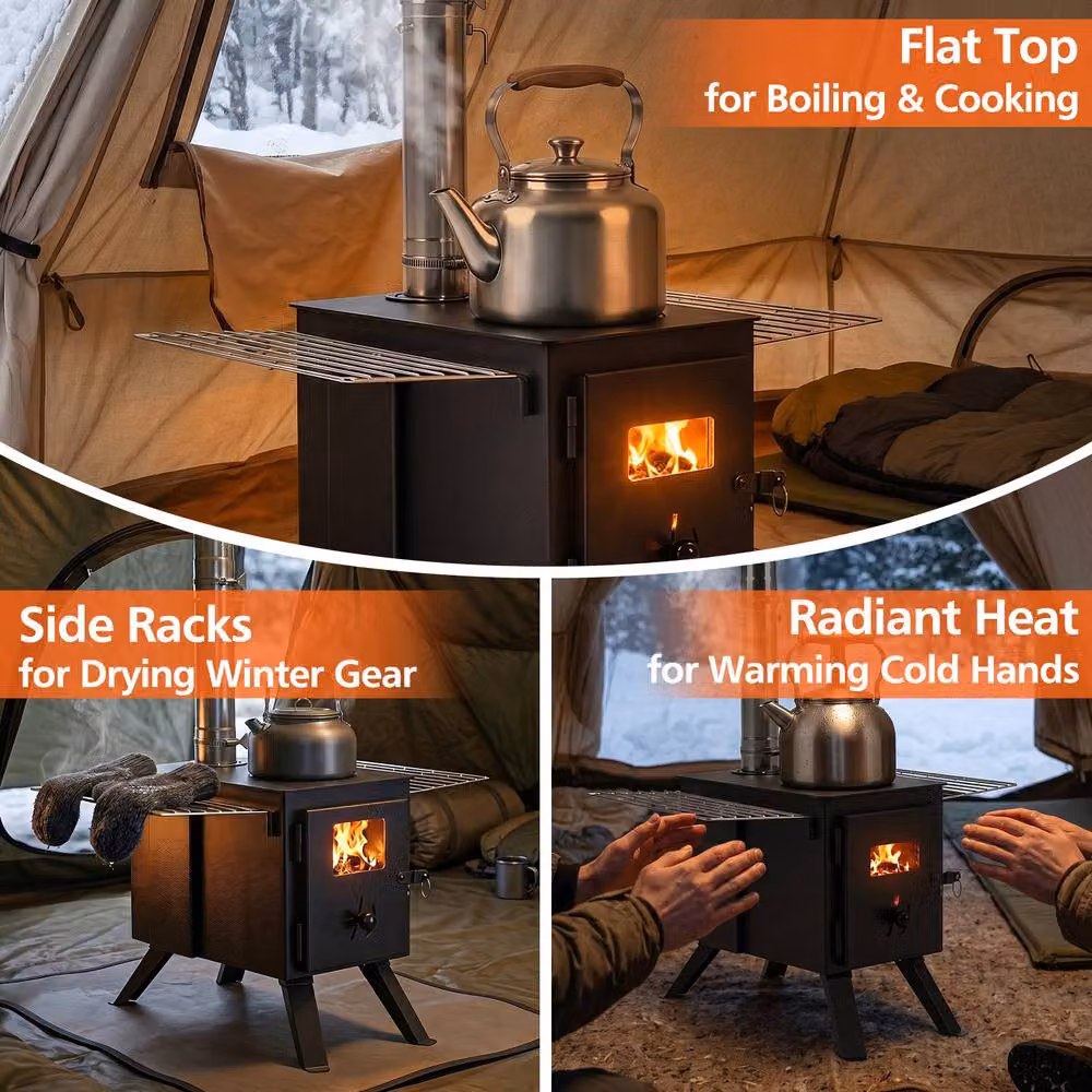 Costway Hot Tent Wood Burning Stove with Ash Tray and 8 Chimney Pipes, Black – 4