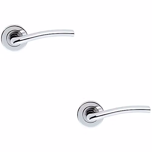 Loops Pair of Raised Lever Door Handles with Smooth Edges and Concealed Fix Round Rose in Polished Chrome