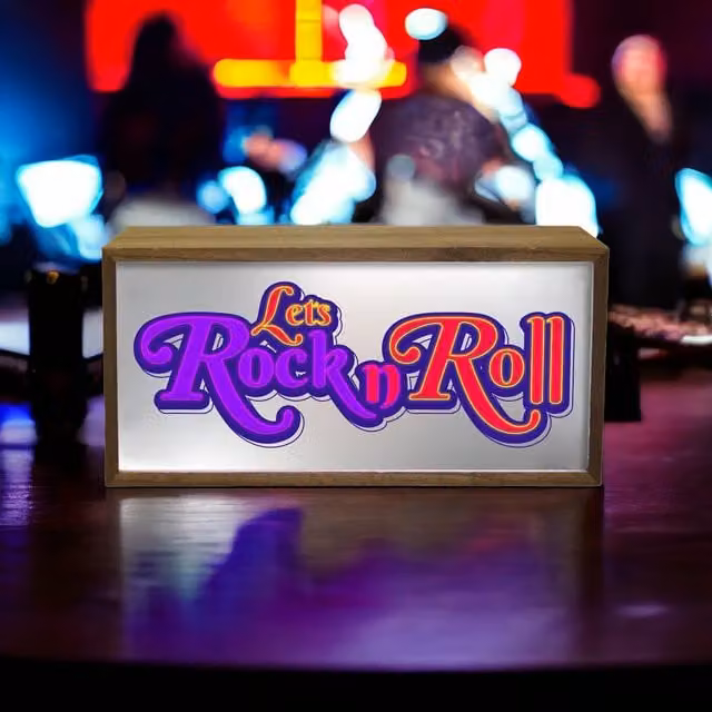 Echo Three Let's Rock N Roll LED Retro Wall Light Box in Brown and White, W/D/H: 30 x 15 x 7 cm