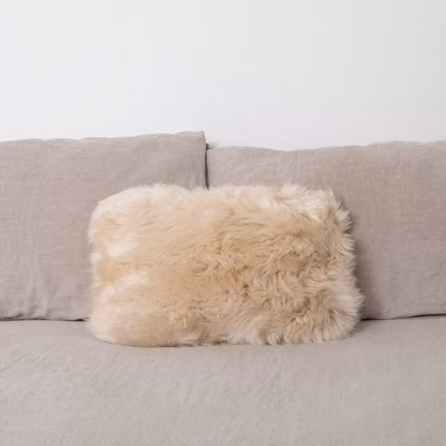 Native Natural Double Sided Rectangular Lambskin Sheepskin Cushion in Beige, 50 x 50 cm