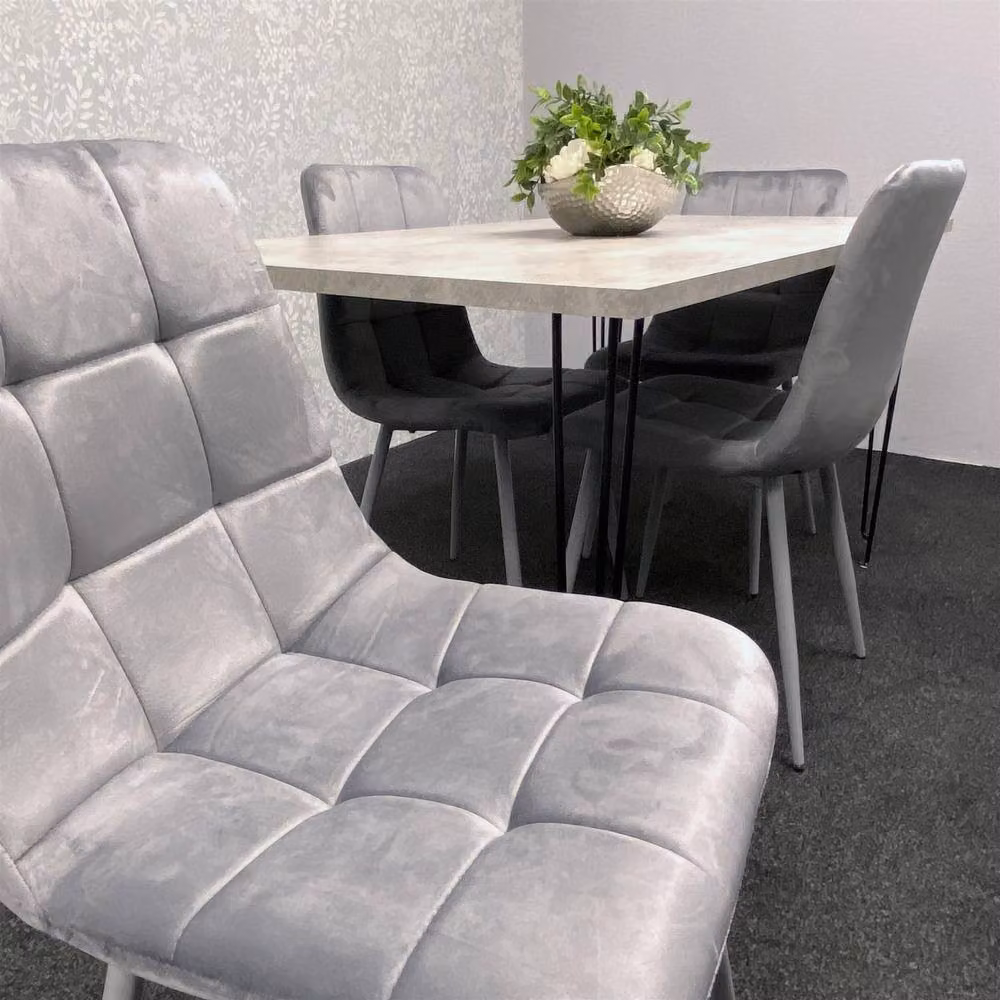 Kosy Koala Modern Dining Set with 4 Grey Velvet Chairs and Brown Rectangular Table – 2