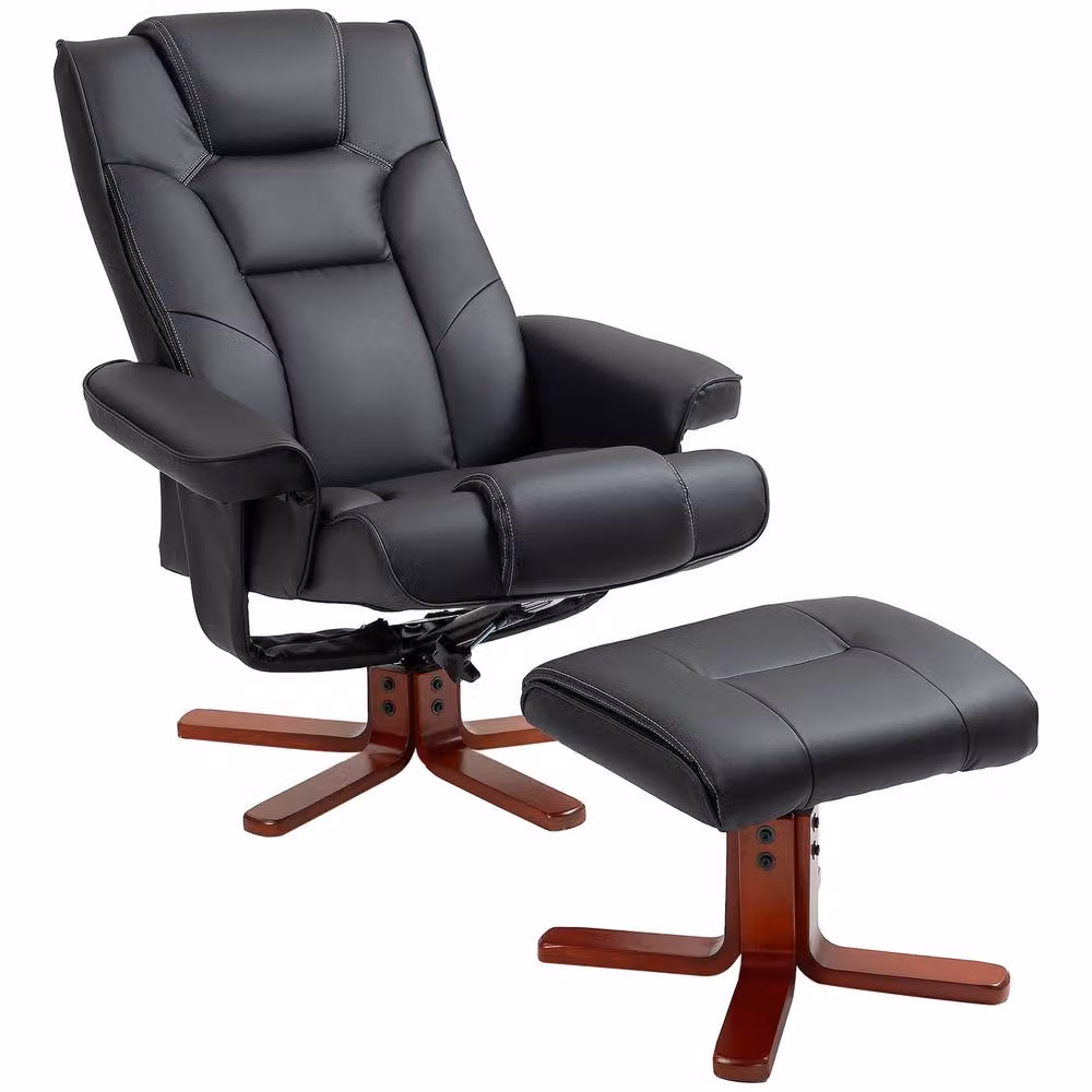STILVORA Manual Recline Relax Recliner and Matching Footstool Set in Black Synthetic Leather – 5