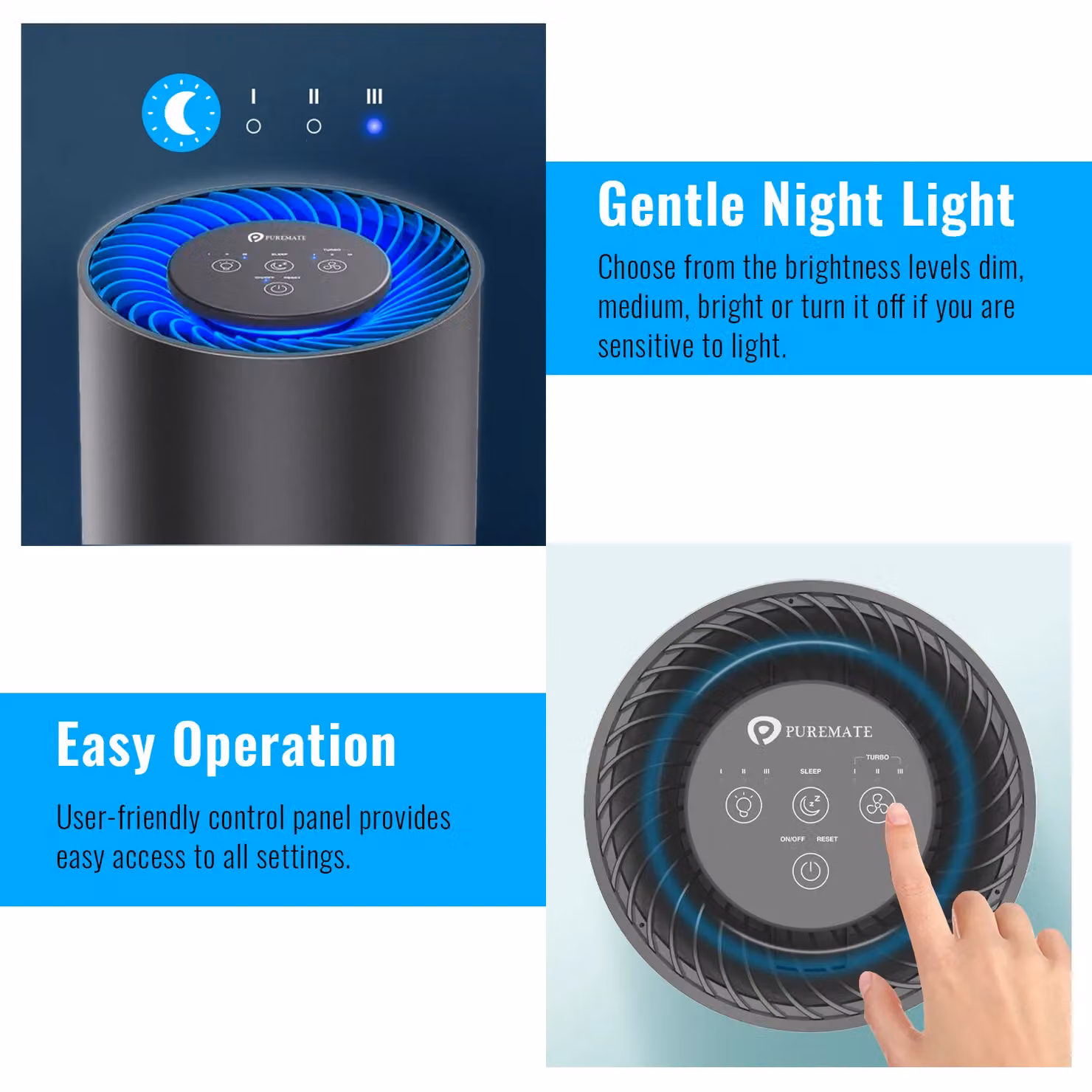 PureMate 3 in 1 HEPA Air Purifier with Sleep Mode and Night Light, Black – 7