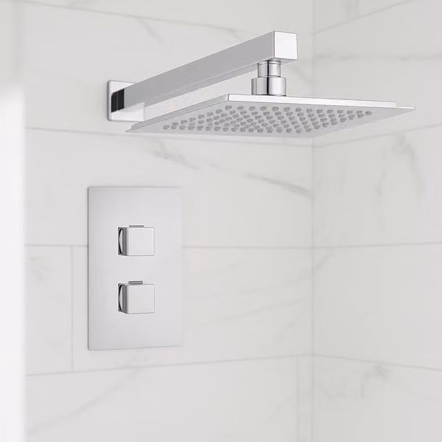 Bathroom Kingdom Avon Chrome Square Thermostatic Shower Set with 250mm Head in Silver