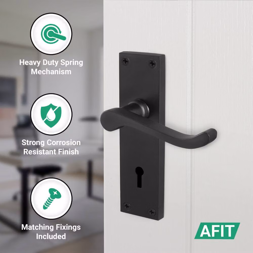 AFIT Victorian Black Scroll Door Handle Sashlock Internal Pair, Matt Black, W/D/H: 15.0 x 15.0 x 15.0 cm – 3
