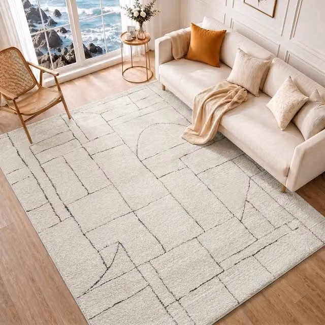 Livabliss Freud Modern High Pile Rug in Ivory, Black and Brown, W: 200 cm, D: 275 cm