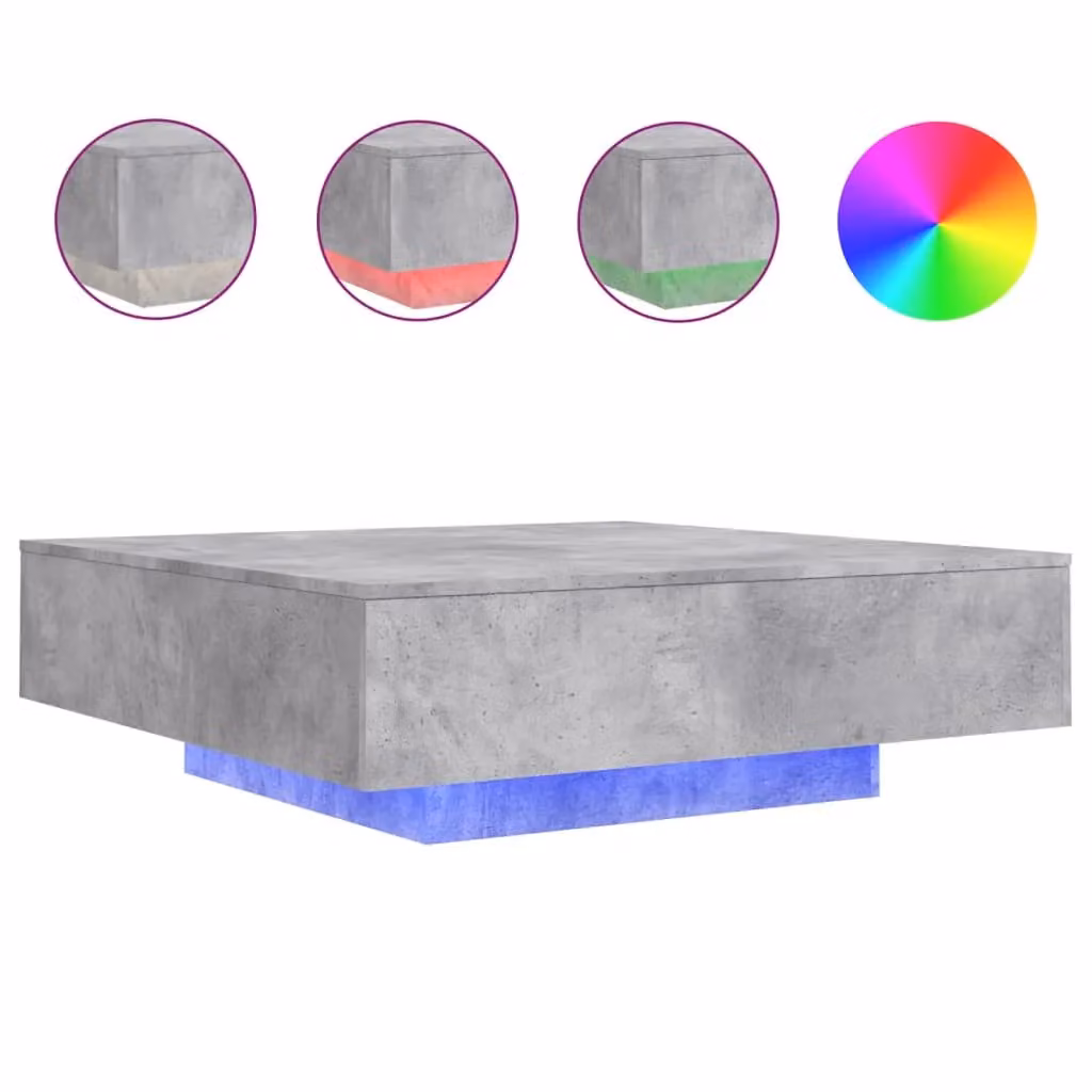 Berkfield Home Modern Square Coffee Table with LED Lights in Concrete Grey, W/D/H: 100 x 100 x 31 cm – 2