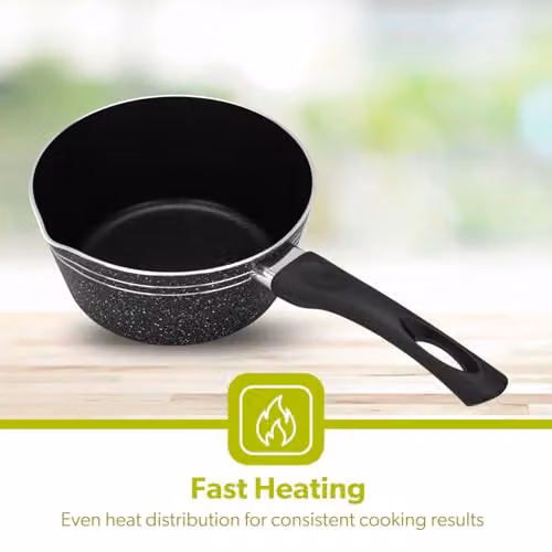 Royalford Non-Stick Multipurpose Saucepan with Pouring Spout, Black, Diameter: 18 cm – 8