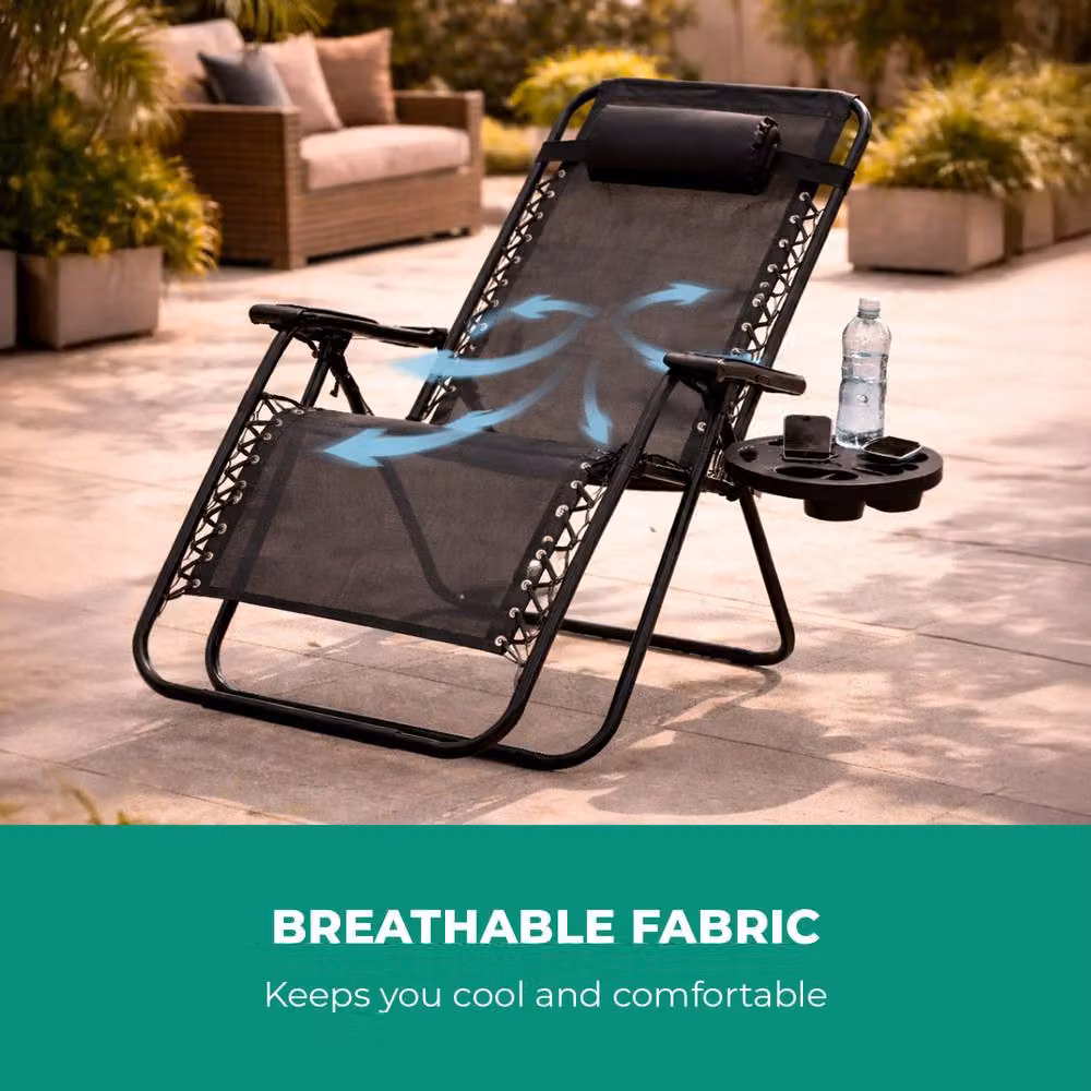 Royalford Zero Gravity Recliner Chair in Black with Powder Coated Steel Frame and Textilene Fabric – 3