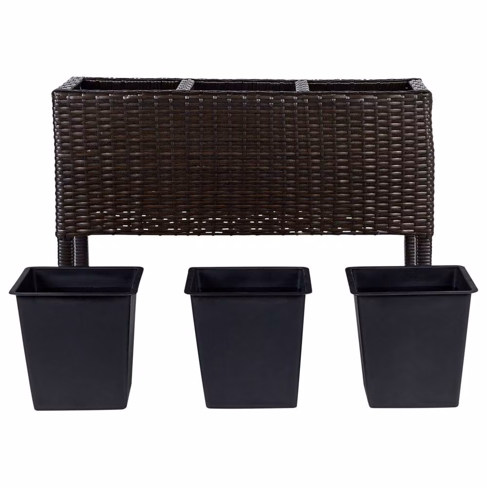 Wyld and Coco Brown PE Rattan Raised Planter Box with 3 Inserts – 4