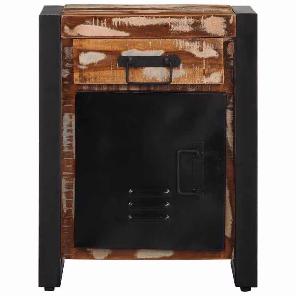 Berkfield Home Beautiful Multicolour Bedside Cabinet in Reclaimed Solid Wood and Metal, W/D/H: 40 x 30 x 50 cm – 2
