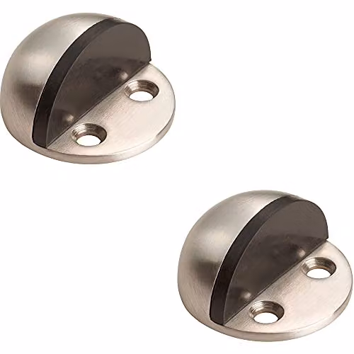 Loops 2 Pack Small Floor Mounted Half Moon Doorstop in Brushed Silver Stainless Steel