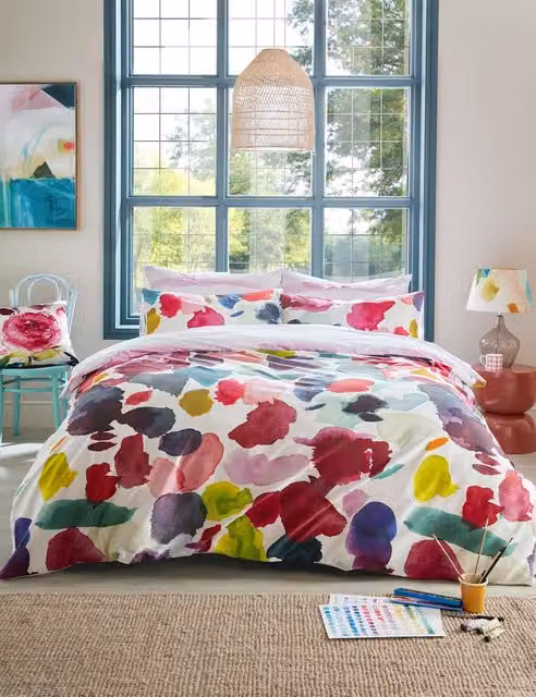 Bluebellgray Multicolour Pure Cotton Mako Sateen Abstract Striped Bedding Set, W: 140 cm, L: 200 cm
