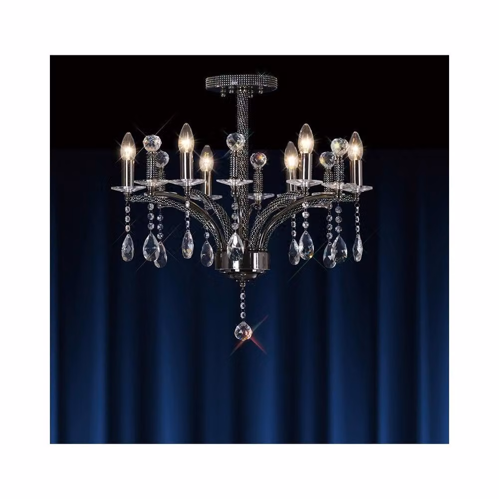 Netlighting Fiore 6 Light Semi Flush Ceiling Pendant in Black Chrome and Crystal – 2