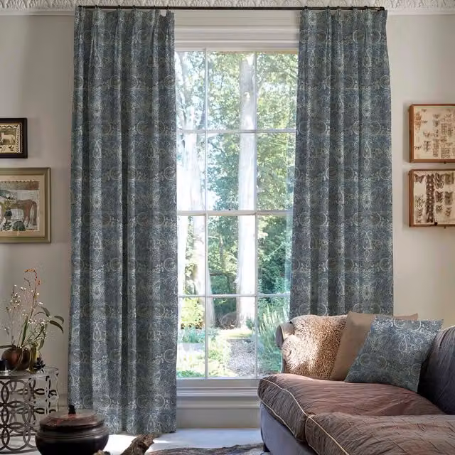 Linda Barker Home Jaipur Made To Measure Blue Floral Blackout Cotton Curtains