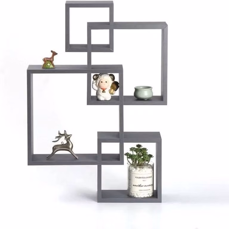 FORGEVIO Grey Modern Geometric Cube Wall Mounted Shelf Set
