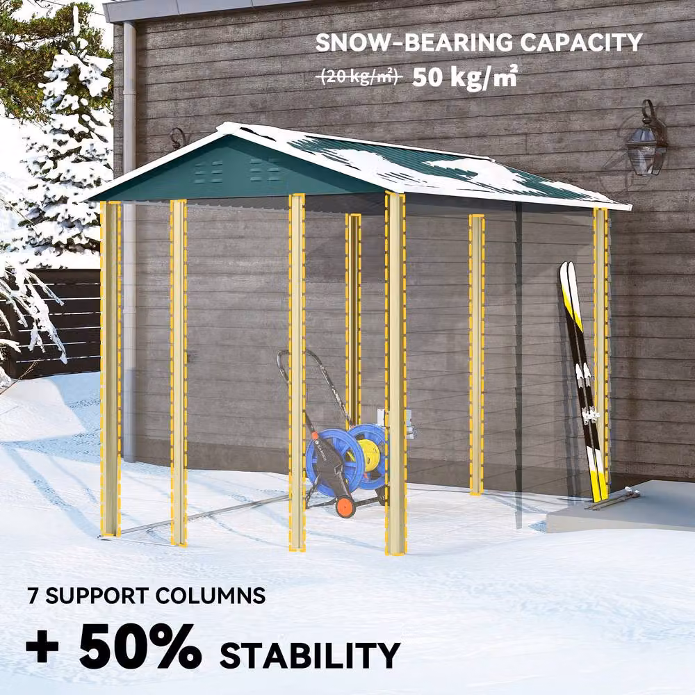 Rolipo Green Metal Garden Shed with Sloped Roof, Window and Lockable Door, W: 274.32 cm, D: 182.88 cm, H: 208.0 cm – 5