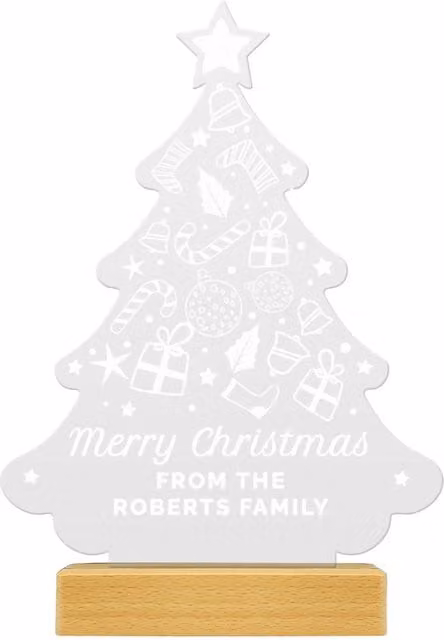Personalised Memento Company Personalised Christmas Tree LED Light with Wooden Base in Light Brown, W: 14.0 cm, D: 14.0 cm, H: 0.3 cm – 1