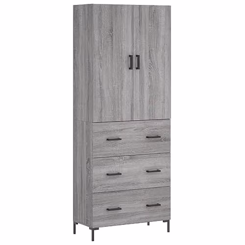 vidaXL Modern Grey Sonoma Highboard with Hinged Doors and Internal Shelves, W/D/H: 69.5 x 34 x 180 cm