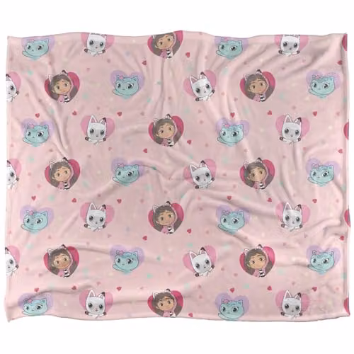 NBCU Gabby's Dollhouse Pandy Paws Hearts Super Soft Fleece Throw Blanket, Pink and Multicolour, W/D/H: 152 x 127 cm