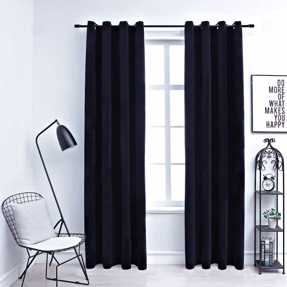 Berkfield Home Blackout Velvet Curtains with Eyelets, 2 Pack, Black, W: 140 cm, H: 245 cm – 2